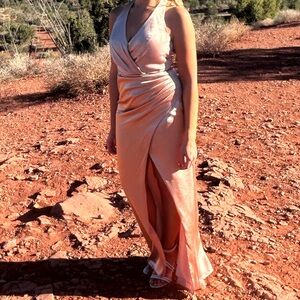 Worn once! David’s bridal galina charmeause halter dress in sand